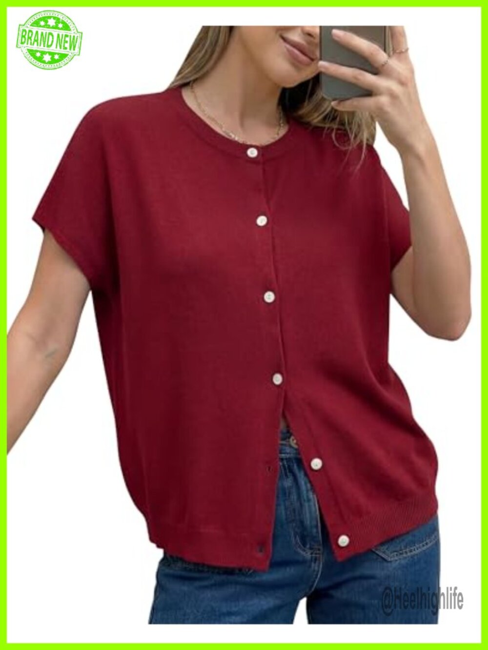 Wool Blend Oversized Batwing Short Sleeve Button Cardigan Knit Layer